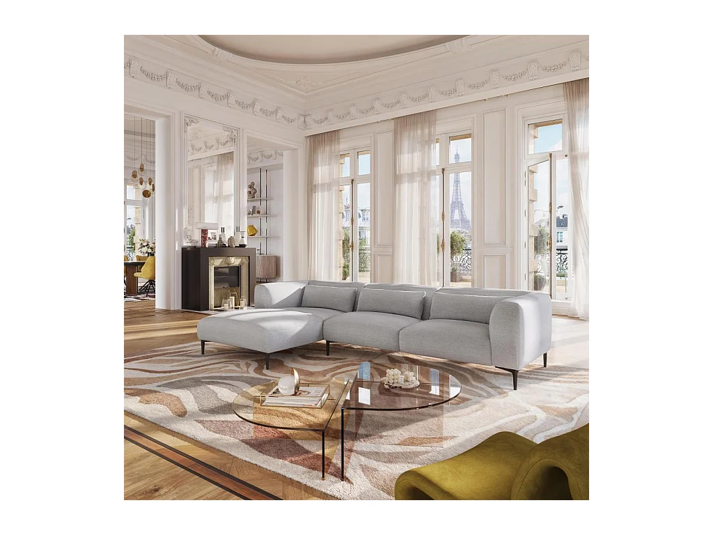 Habitat - Canapé d'angle gauche avec coton et lin garni de plumes - Gris perle - Tessie