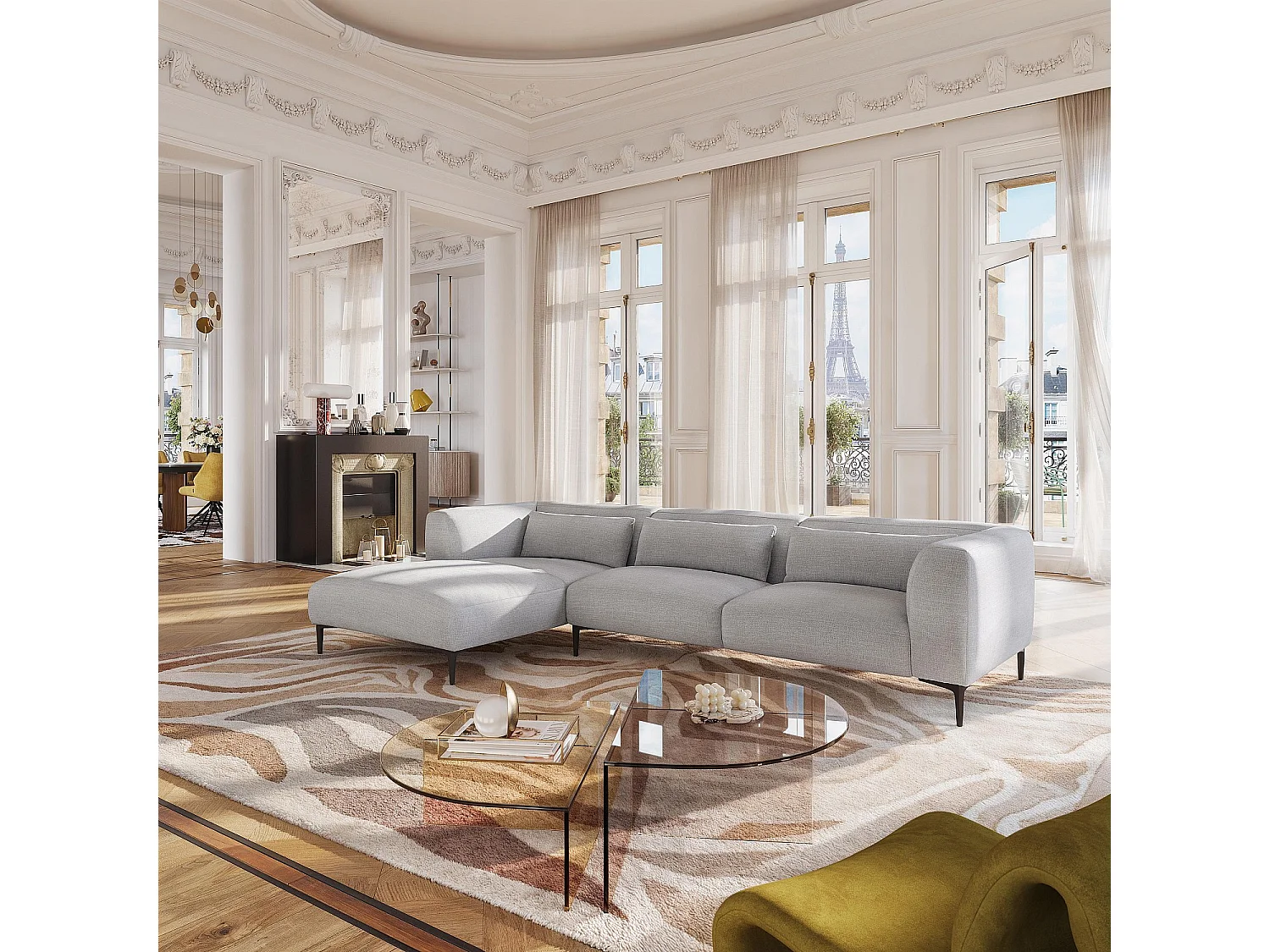 Habitat - Canapé d'angle gauche avec coton et lin garni de plumes - Gris perle - Tessie