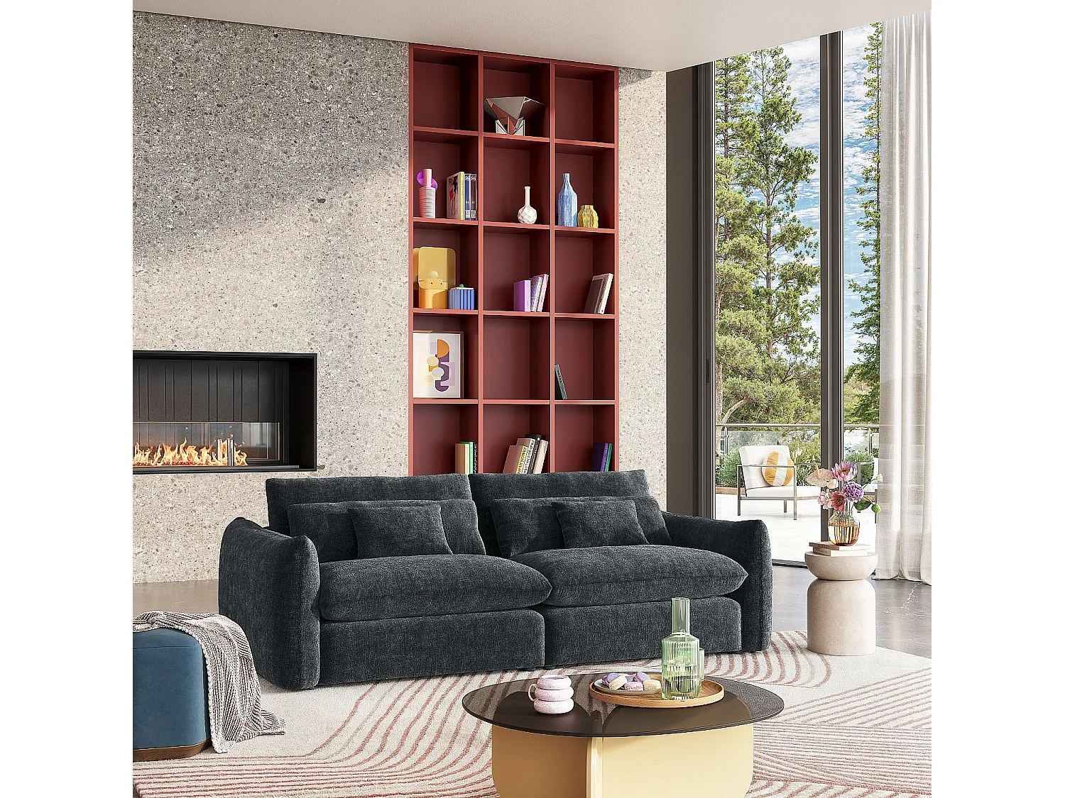 Habitat - Canapé 4 places en tissu chenille - Gris anthracite - Glenna