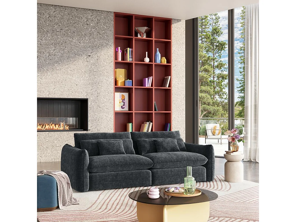 Habitat - Canapé 4 places en tissu chenille - Gris anthracite - Glenna