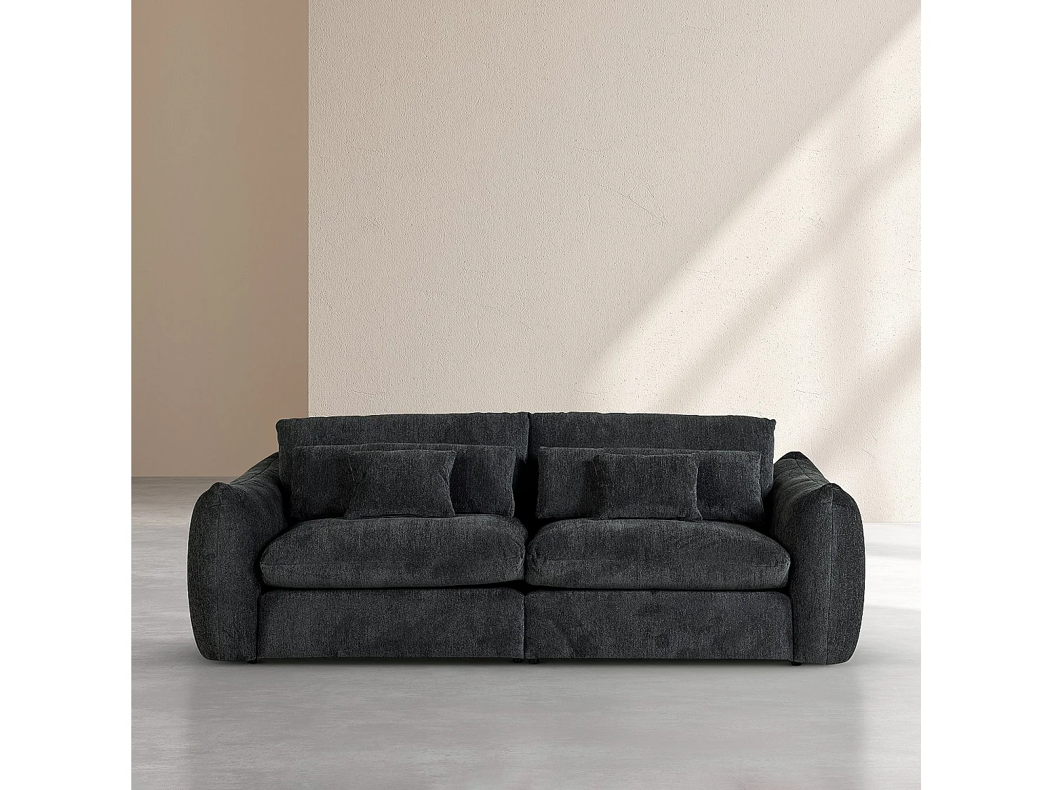 Canapé 4 places en tissu chenille - Gris anthracite