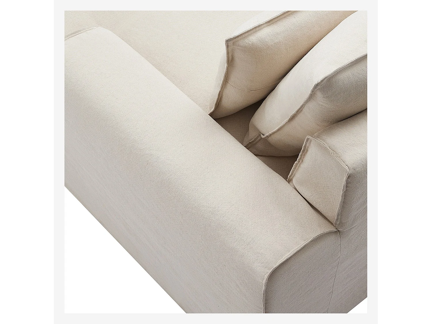 Canapé d'angle droit déhoussable en coton et lin garni de plumes - Sable blanc