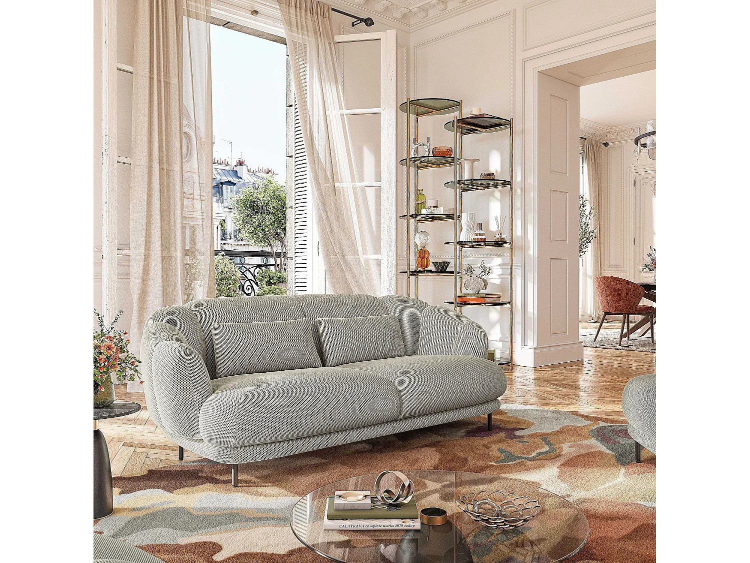 Habitat - Canapé 3 places en tissu 3D et dossier garni de plumes - Sable - Design by Federica Francini - Paraty