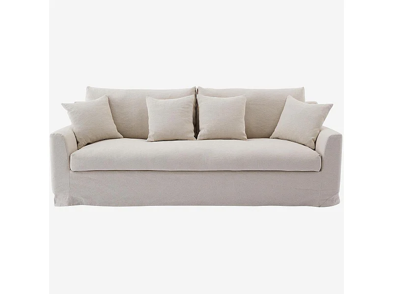 Habitat - Canapé 3 places déhoussable en coton et lin garni de plumes - Sable blanc - Ostuni