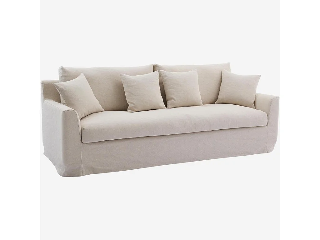 Habitat - Canapé 3 places déhoussable en coton et lin garni de plumes - Sable blanc - Ostuni