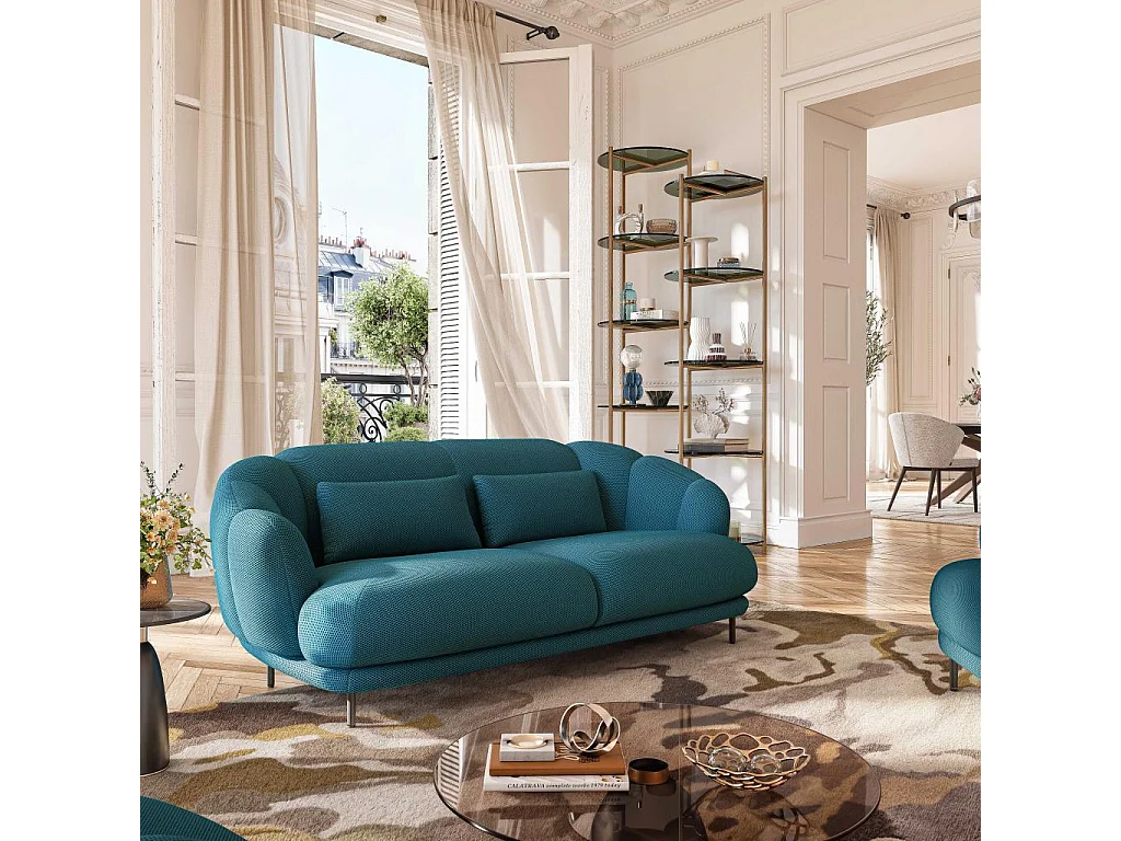 Habitat - Canapé 3 places en tissu 3D et dossier garni de plumes - Bleu canard - Design by Federica Francini - Paraty