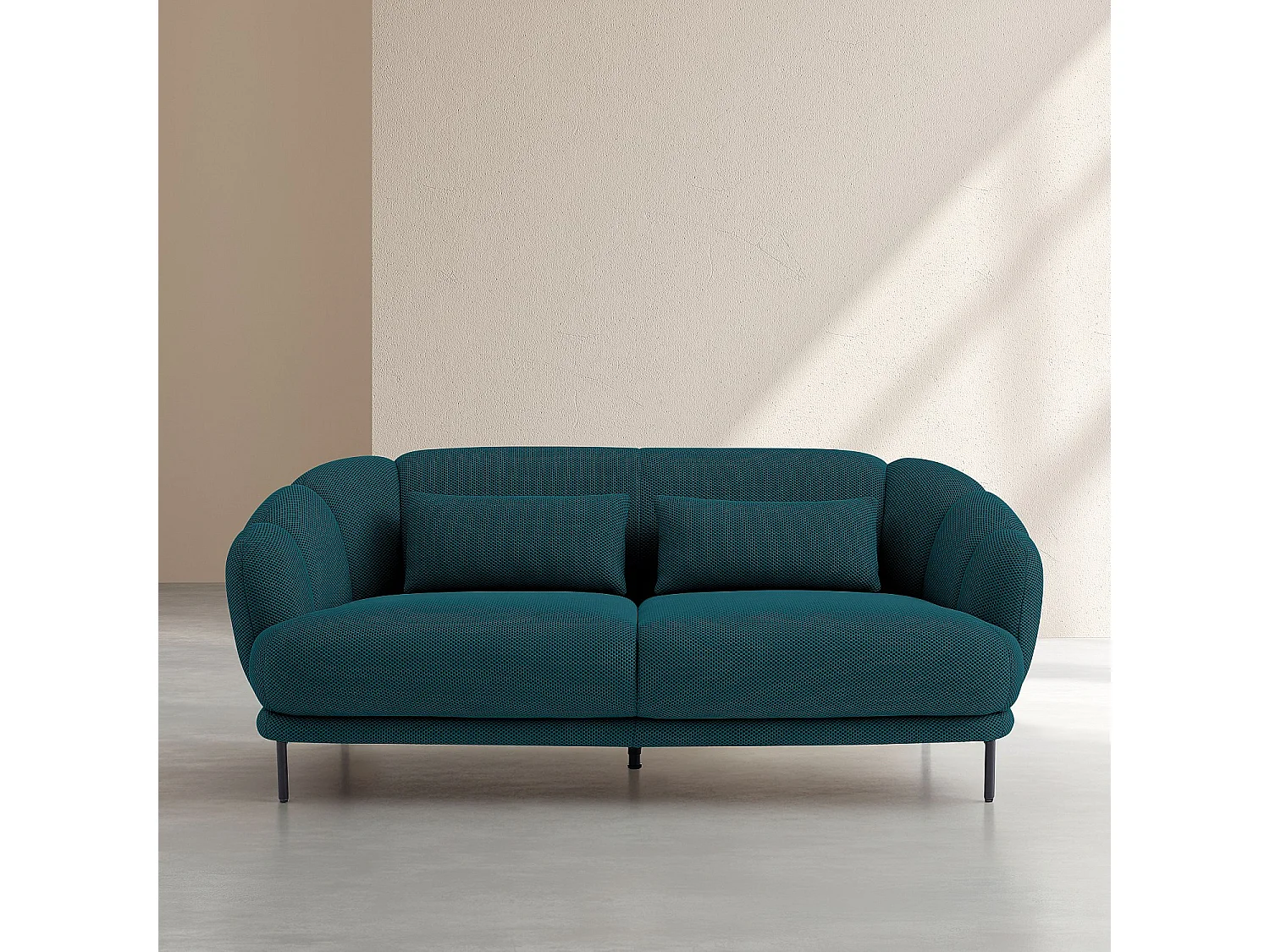 Canapé 3 places en tissu 3D et coussins garnis de plumes - Bleu canard - Design by Federica Francini