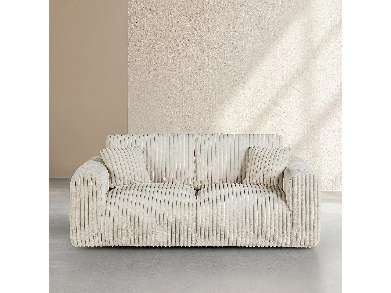 Canapé 3 places en tissu côtelé - Beige meringue