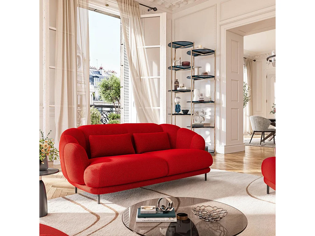 Habitat - Canapé 3 places en tissu 3D et dossier garni de plumes - Rouge coquelicot - Design by Federica Francini - Paraty