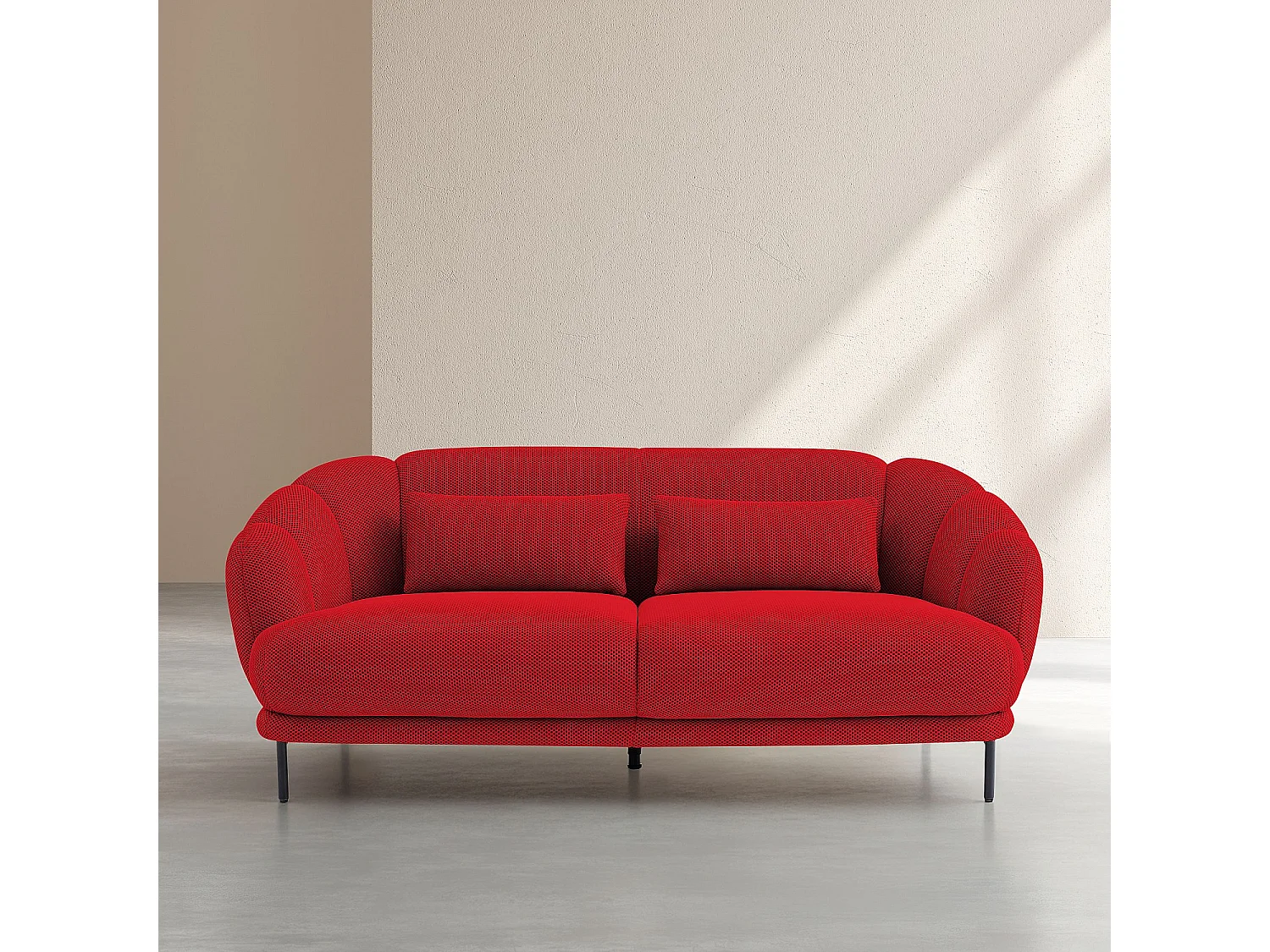 Canapé 3 places en tissu 3D et coussins garnis de plumes - Rouge coquelicot - Design by Federica Francini