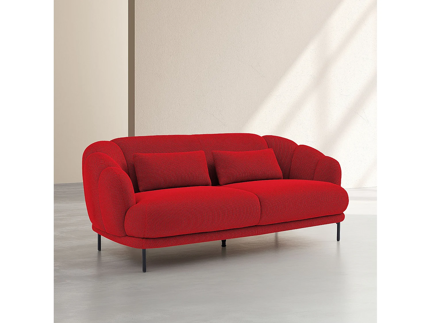 Canapé 3 places en tissu 3D et coussins garnis de plumes - Rouge coquelicot - Design by Federica Francini