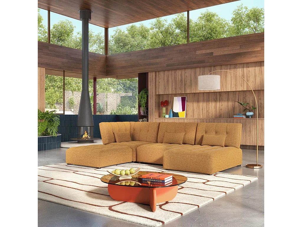 Habitat - Chauffeuse d'angle gauche en tissu texturé - Jaune argile - Reiko