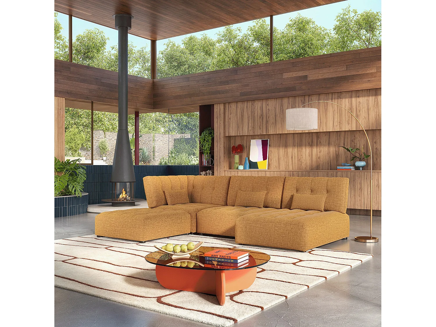 Habitat - Chauffeuse d'angle gauche en tissu texturé - Jaune argile - Reiko