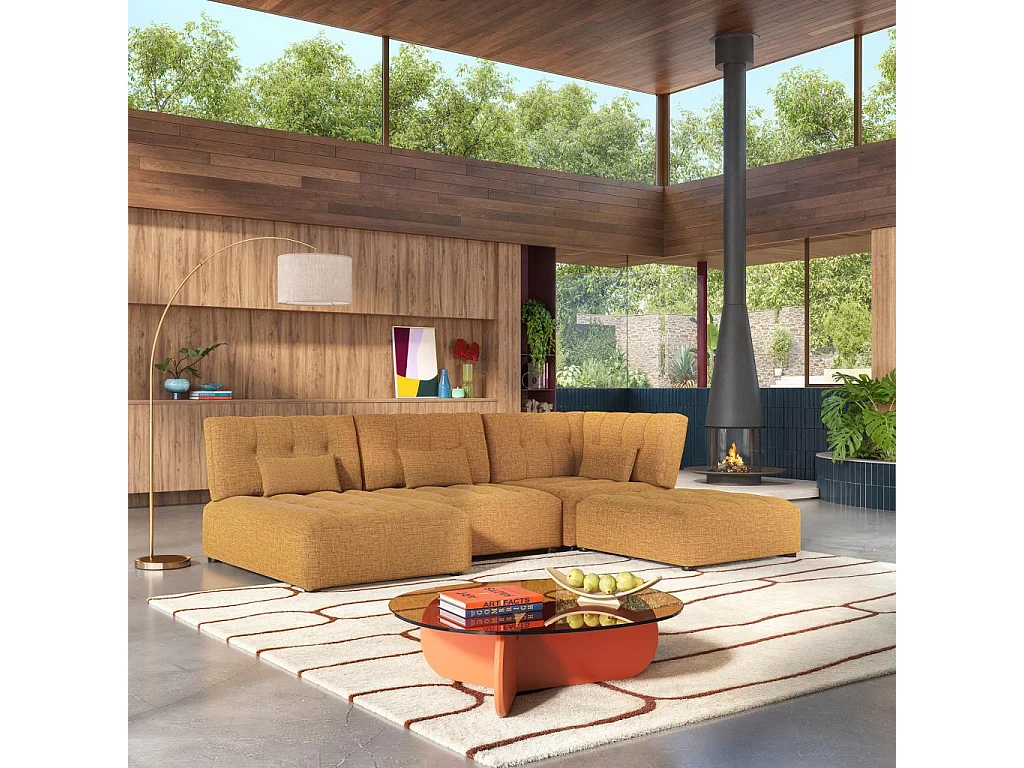 Habitat - Chauffeuse d'angle droit en tissu texturé - Jaune argile - Reiko