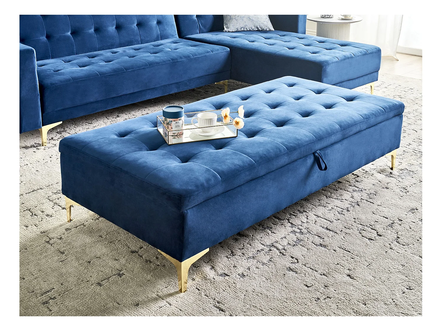 Pouf de rangement ABERDEEN Velours Bleu marine