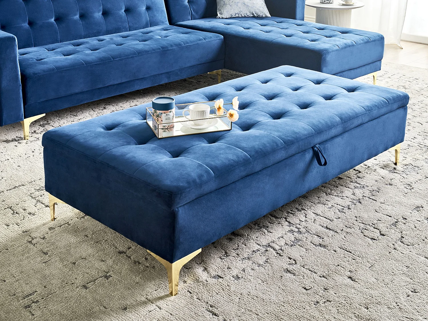 Pouf de rangement ABERDEEN Velours Bleu marine