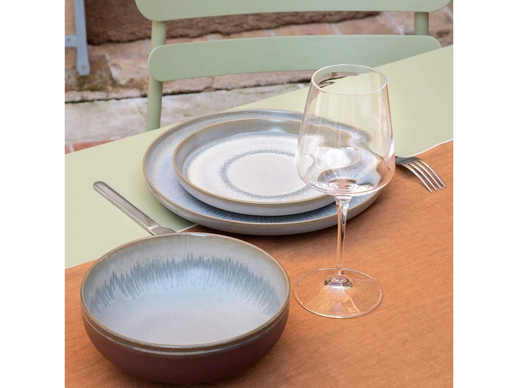Habitat - Plat de service rond  en grès - 33 cm - Bleu et marron - Asta