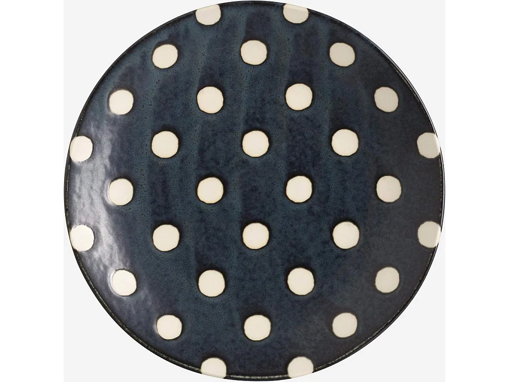 Habitat - Assiette à dessert en porcelaine - 23 cm - Bleu marine et pois blancs (Lot de 5) - Pinako