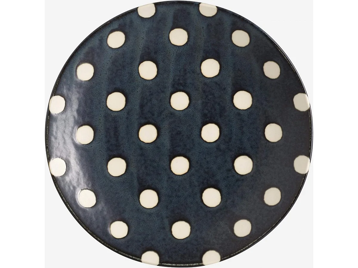 Habitat - Assiette à dessert en porcelaine - 23 cm - Bleu marine et pois blancs (Lot de 5) - Pinako