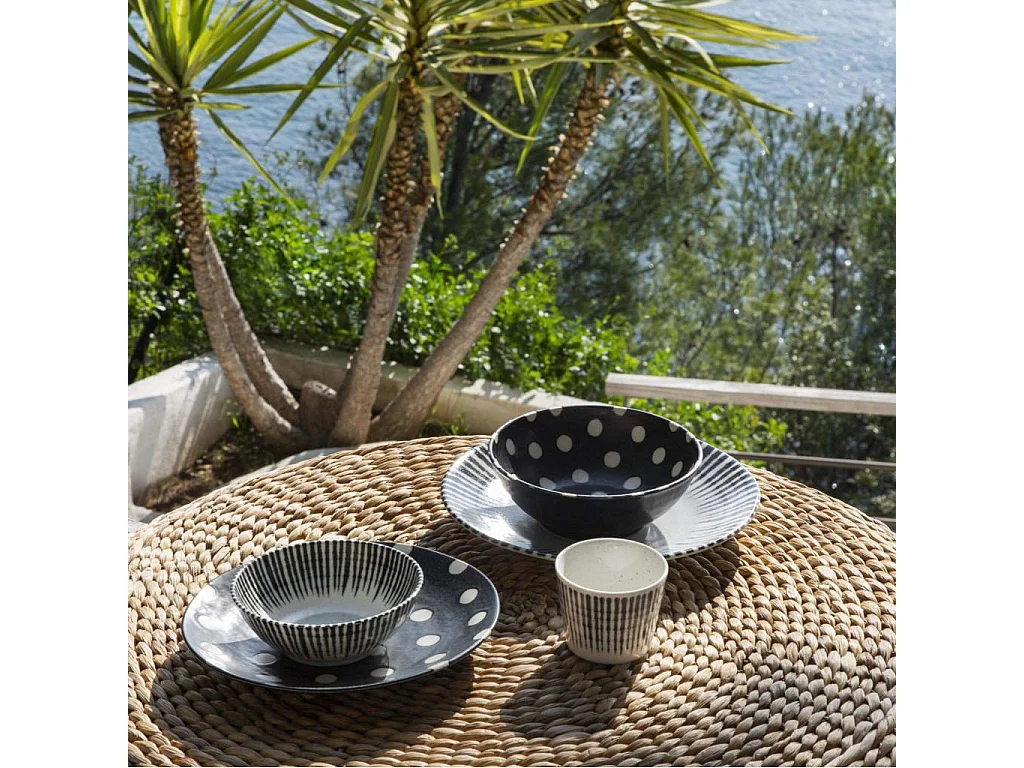 Habitat - Assiette à dessert en porcelaine - 23 cm - Bleu marine et pois blancs (Lot de 5) - Pinako