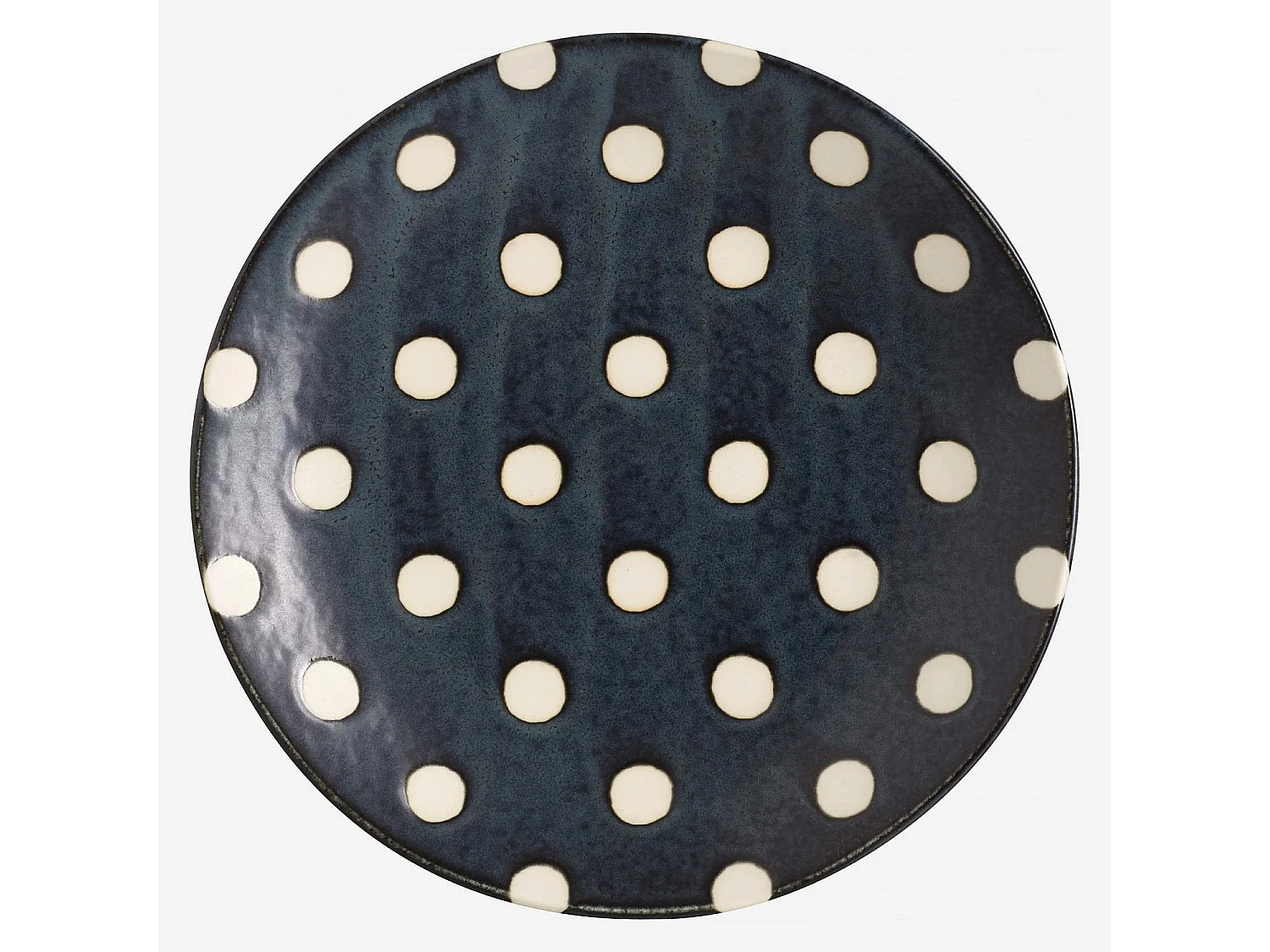 Habitat - Assiette à dessert en porcelaine - 23 cm - Bleu marine et pois blancs (Lot de 5) - Pinako