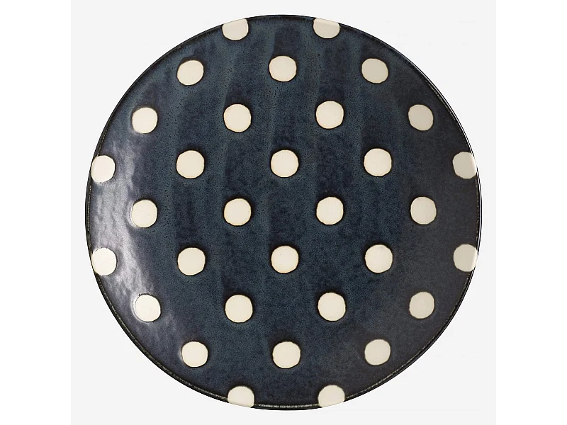 Habitat - Assiette à dessert en porcelaine - 23 cm - Bleu marine et pois blancs (Lot de 5) - Pinako