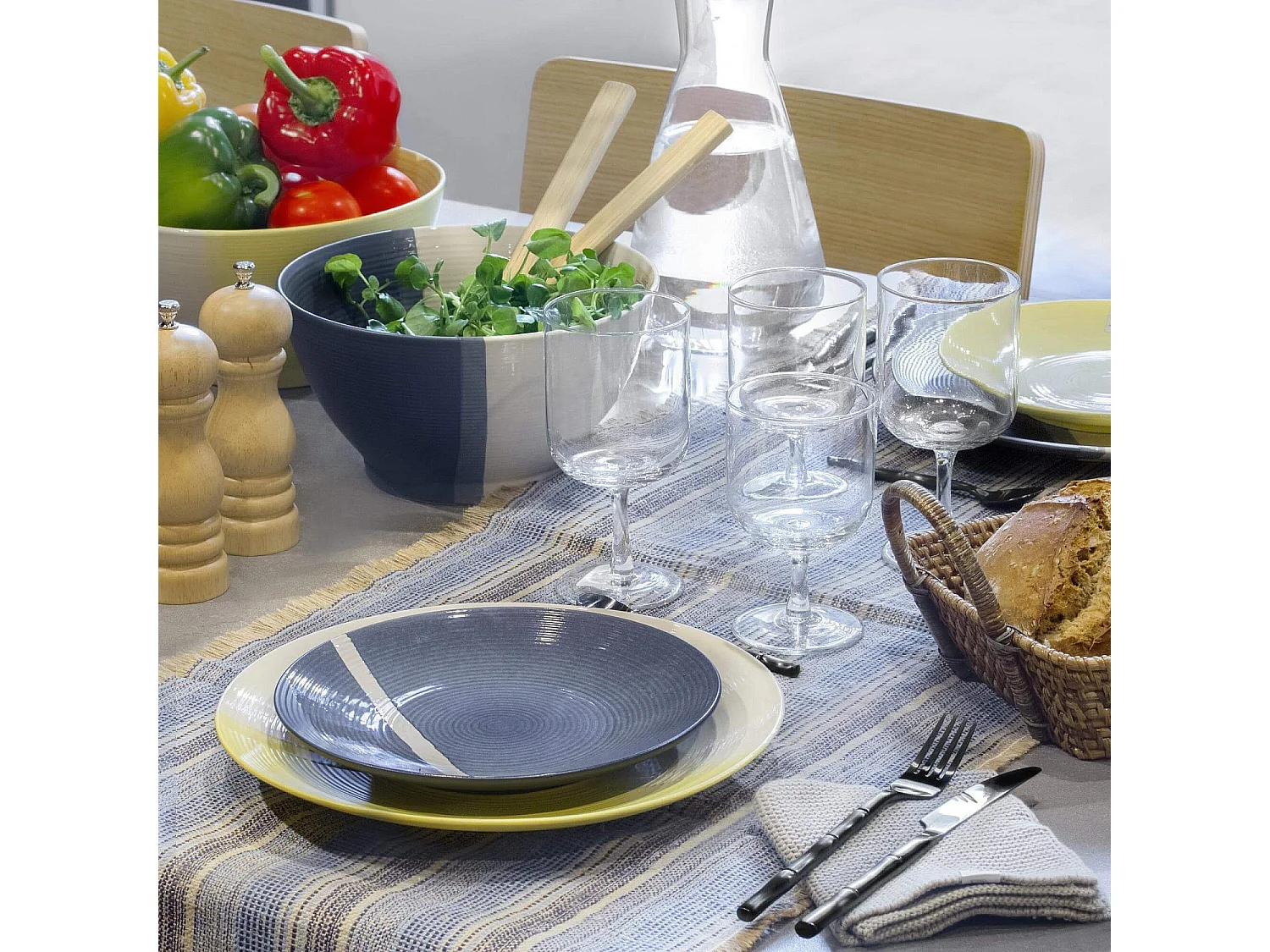 Habitat - Assiette à dessert en grès - 21,5 cm - Gris bleu (Lot de 6) - Roxana