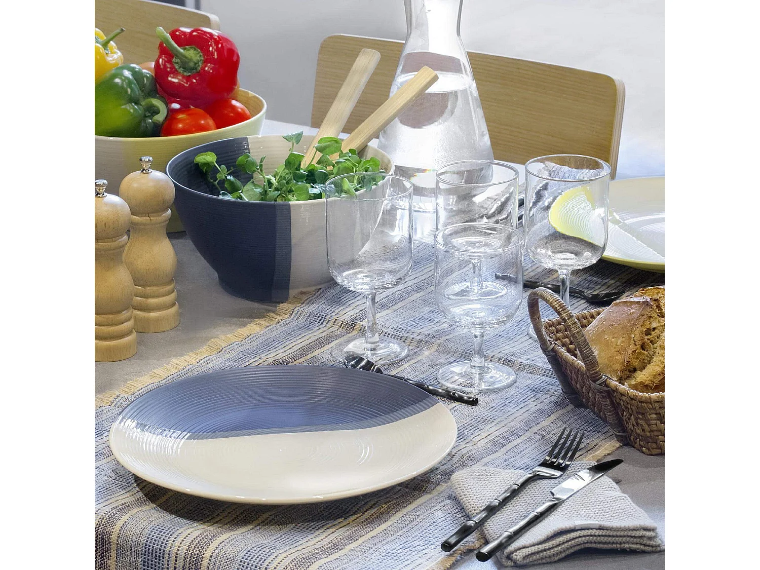 Assiette plate en grès - 28 cm - Gris bleu (Lot de 4)