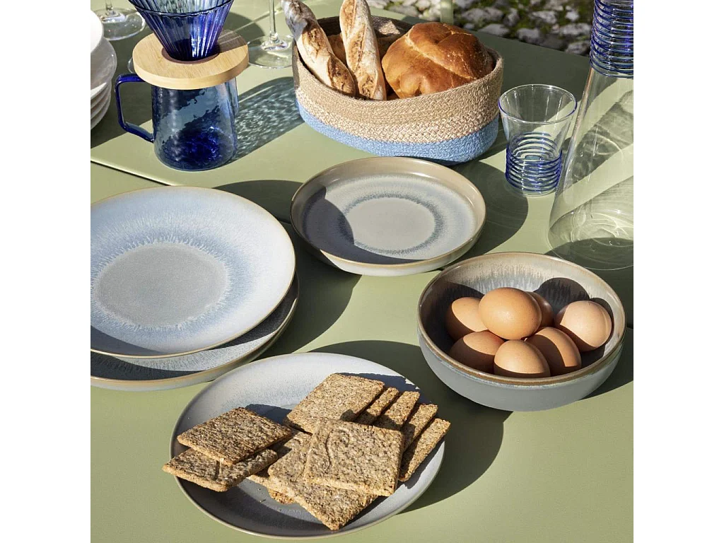 Habitat - Assiette à dessert en grès - 20 cm - Bleu et marron (Lot de 3) - Asta