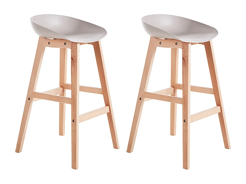 Barstuhl 2er Set beige taupe mit Holzbeinen Fußstütze Sitzhöhe 72 cm Micco