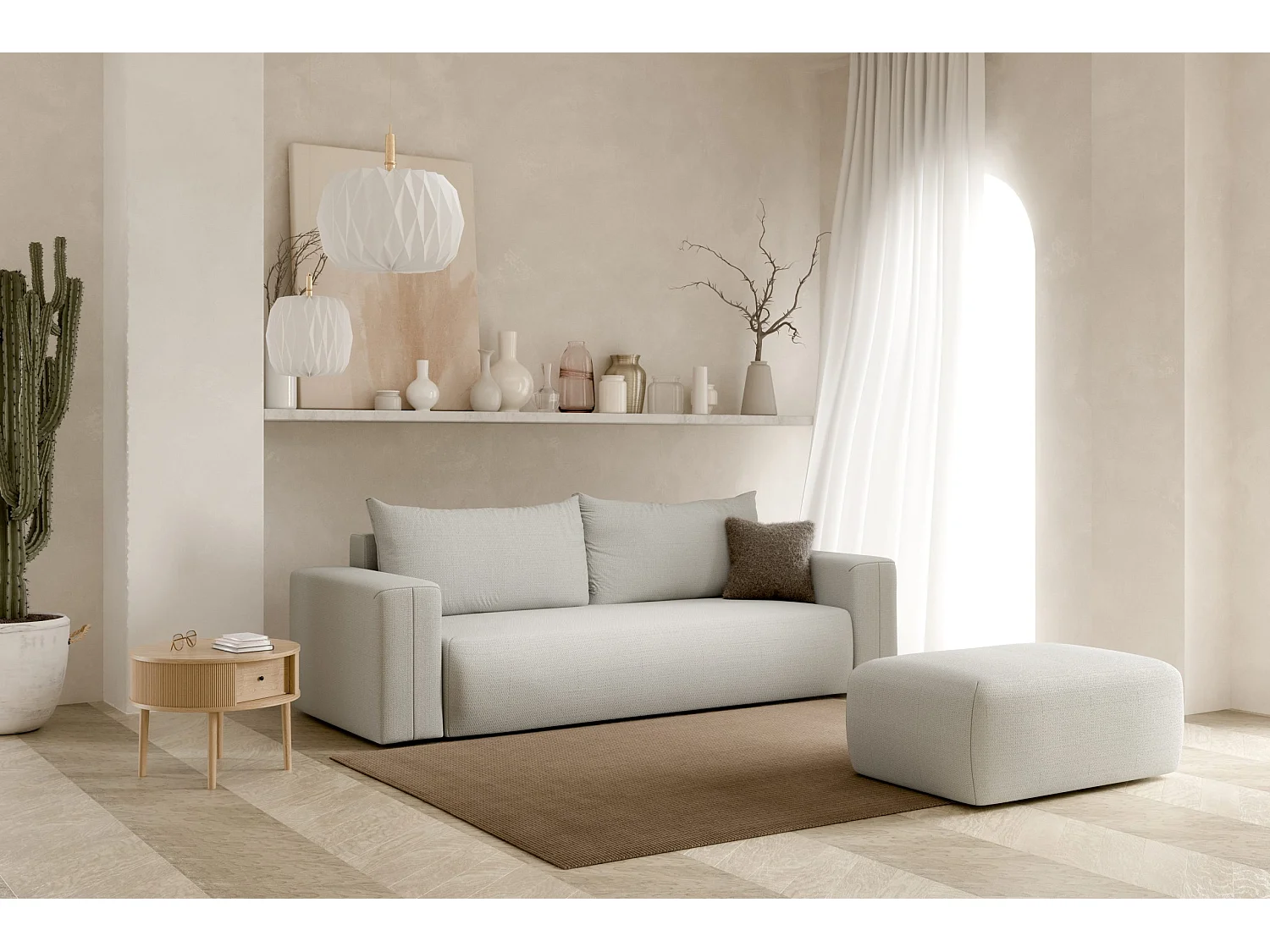 SOFA CONVERTIBLE 4 places Revolto, Gris clair (Aragon 80)