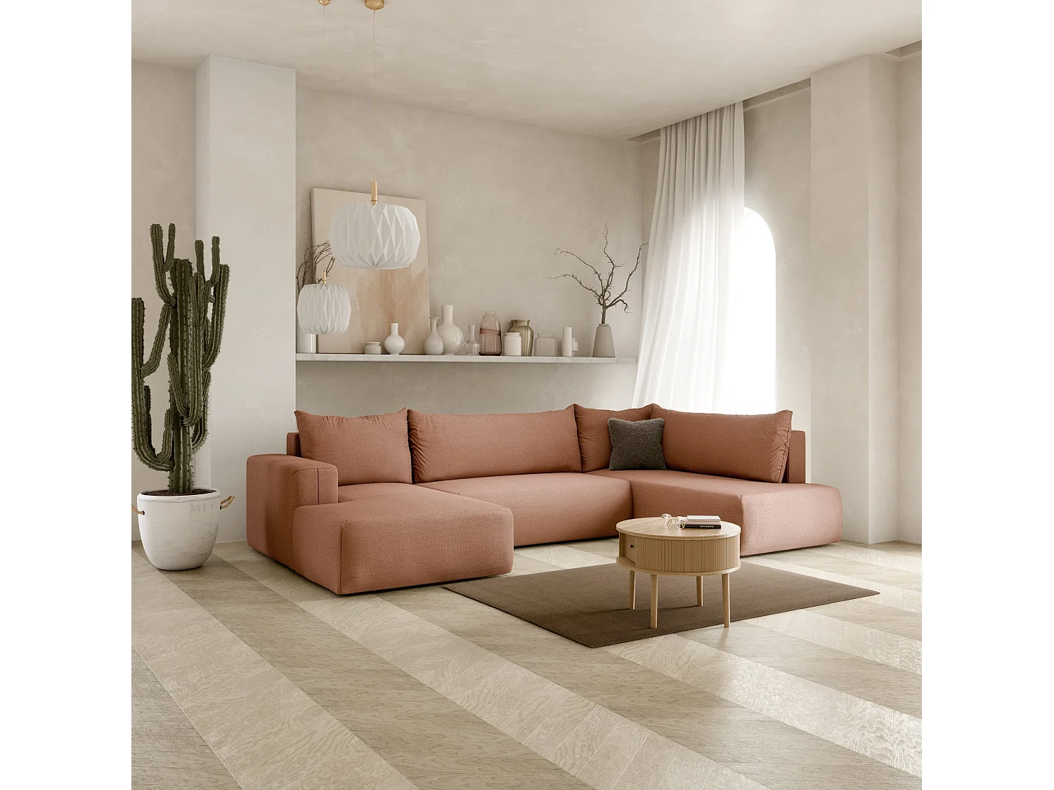 SOFA PANORAMIQUE en polyester Revolto U XL 8 places, Orange (Aragon 56)