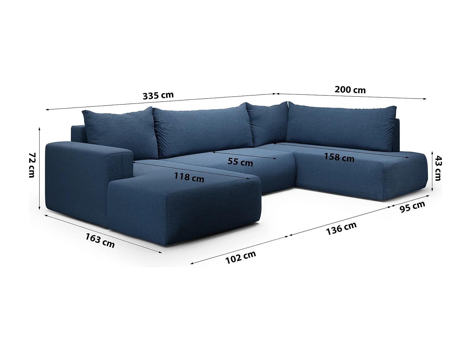 SOFA PANORAMIQUE en polyester Revolto U XL 8 places, Bleu foncé (Aragon 79)