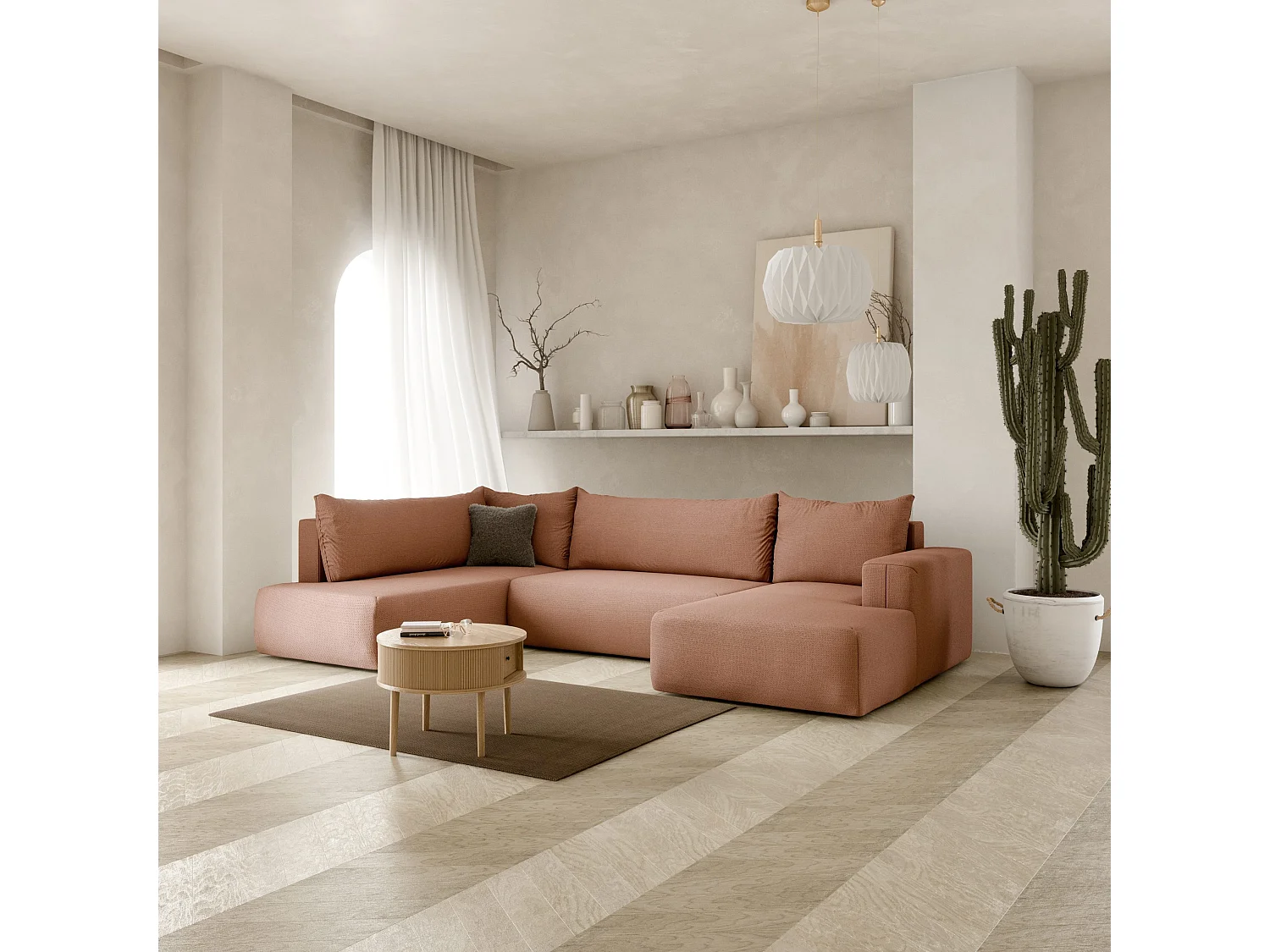 SOFA PANORAMIQUE en polyester Revolto U XL 8 places, Orange (Aragon 56)