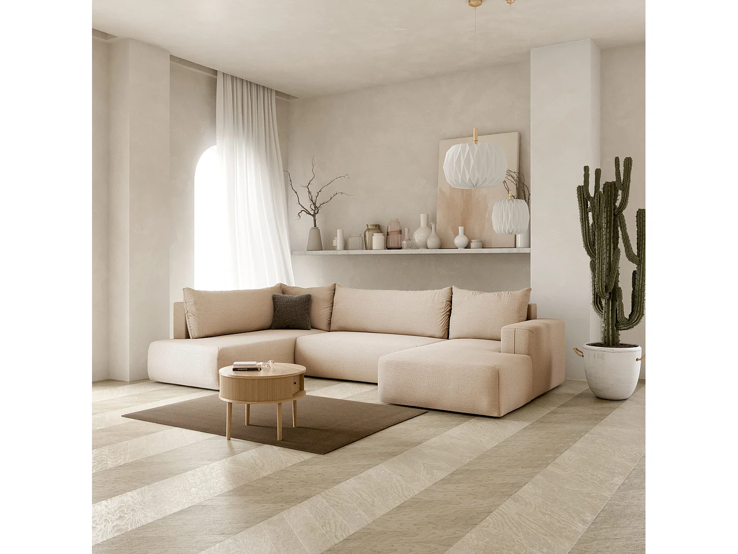 SOFA PANORAMIQUE en polyester Revolto U XL 8 places, Beige (Aragon 03)