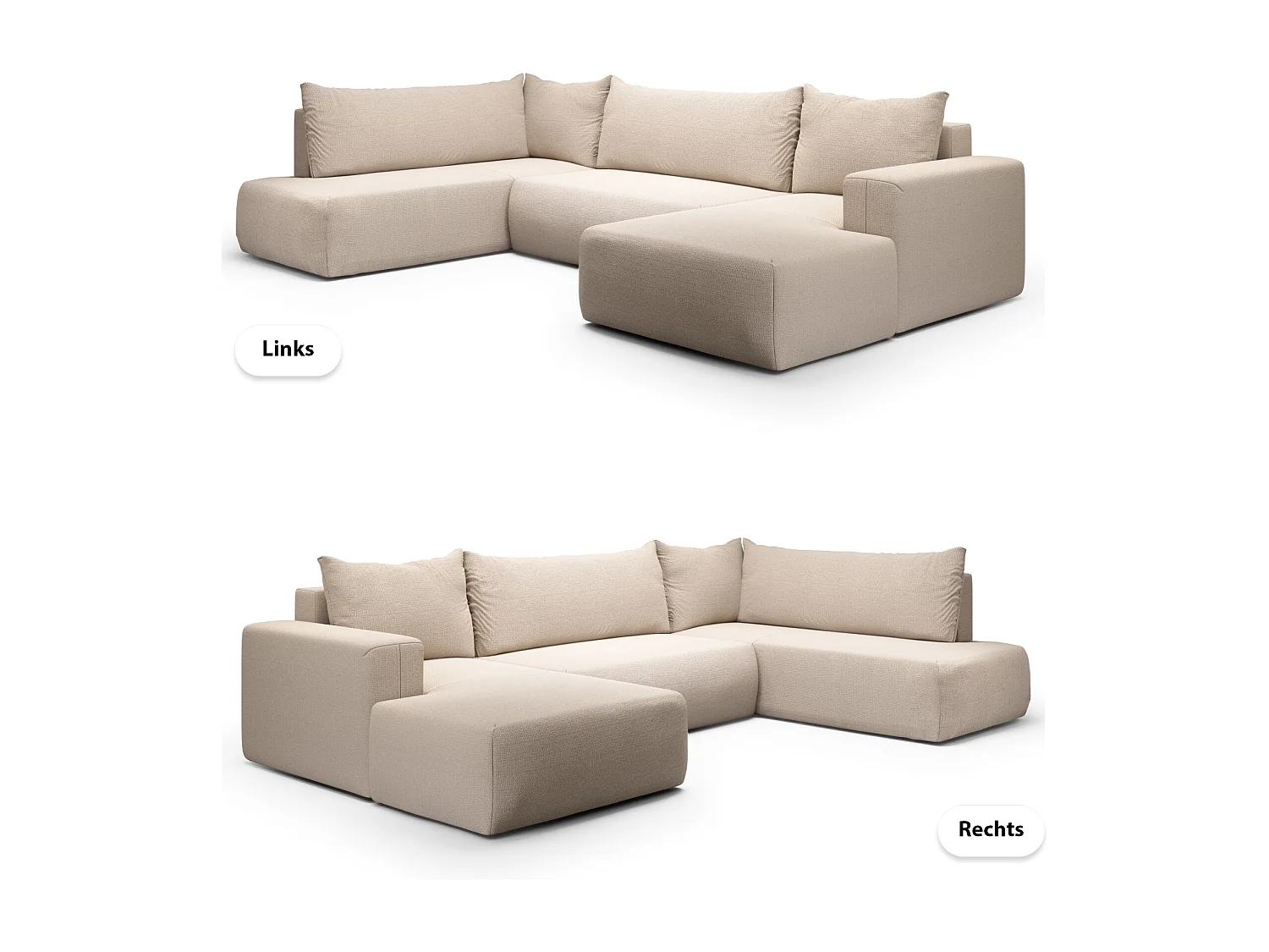 SOFA PANORAMIQUE en polyester Revolto U XL 8 places, Beige (Aragon 03)