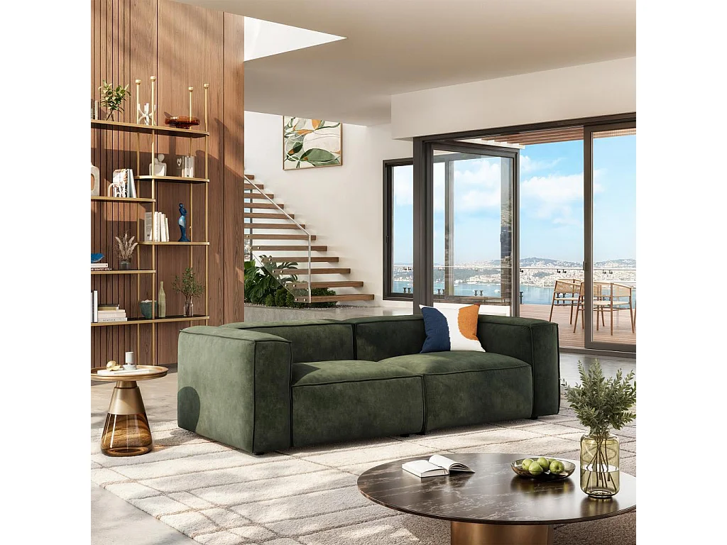 Habitat - Canapé 3 places en velours - Vert kaki - Kuti