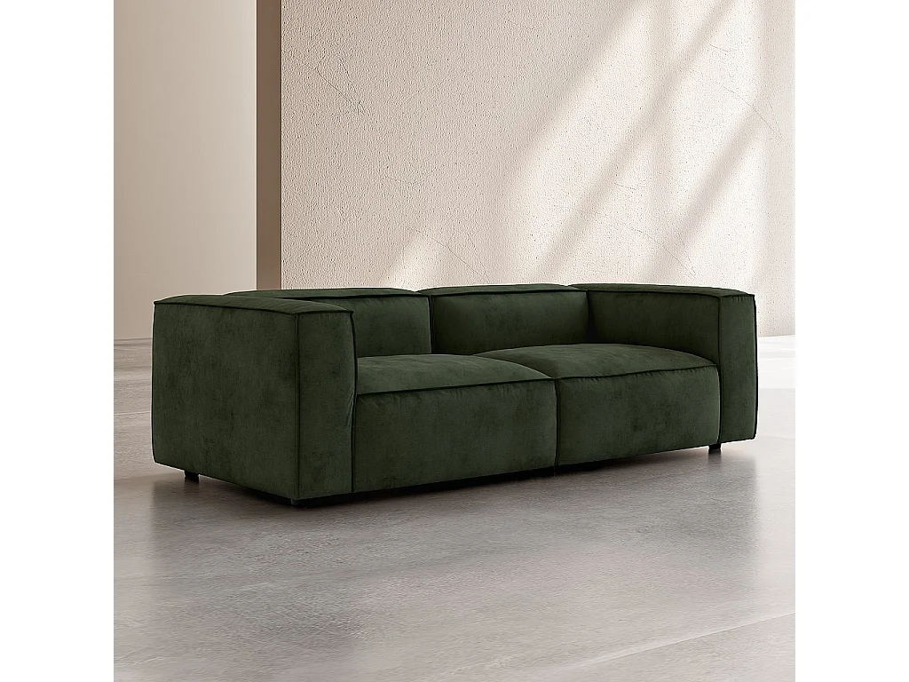 Habitat - Canapé 3 places en velours - Vert kaki - Kuti