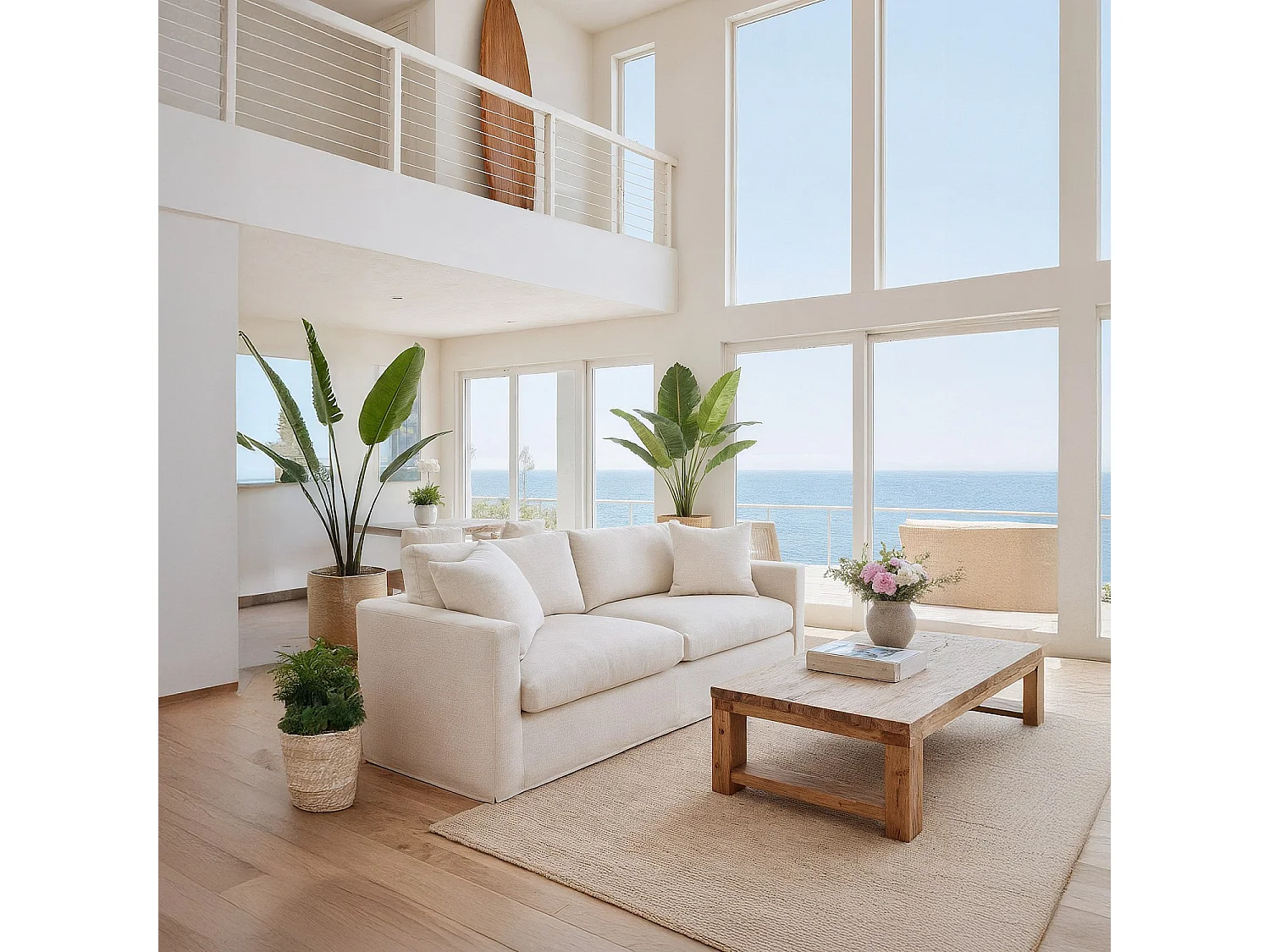 Habitat - Canapé 3 places déhoussable avec coton et lin garni de plumes - Ivoire - Graff