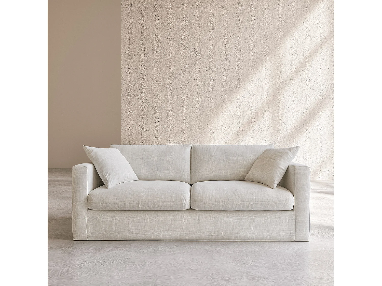 Canapé 3 places déhoussable avec coton et lin garni de plumes - Ivoire