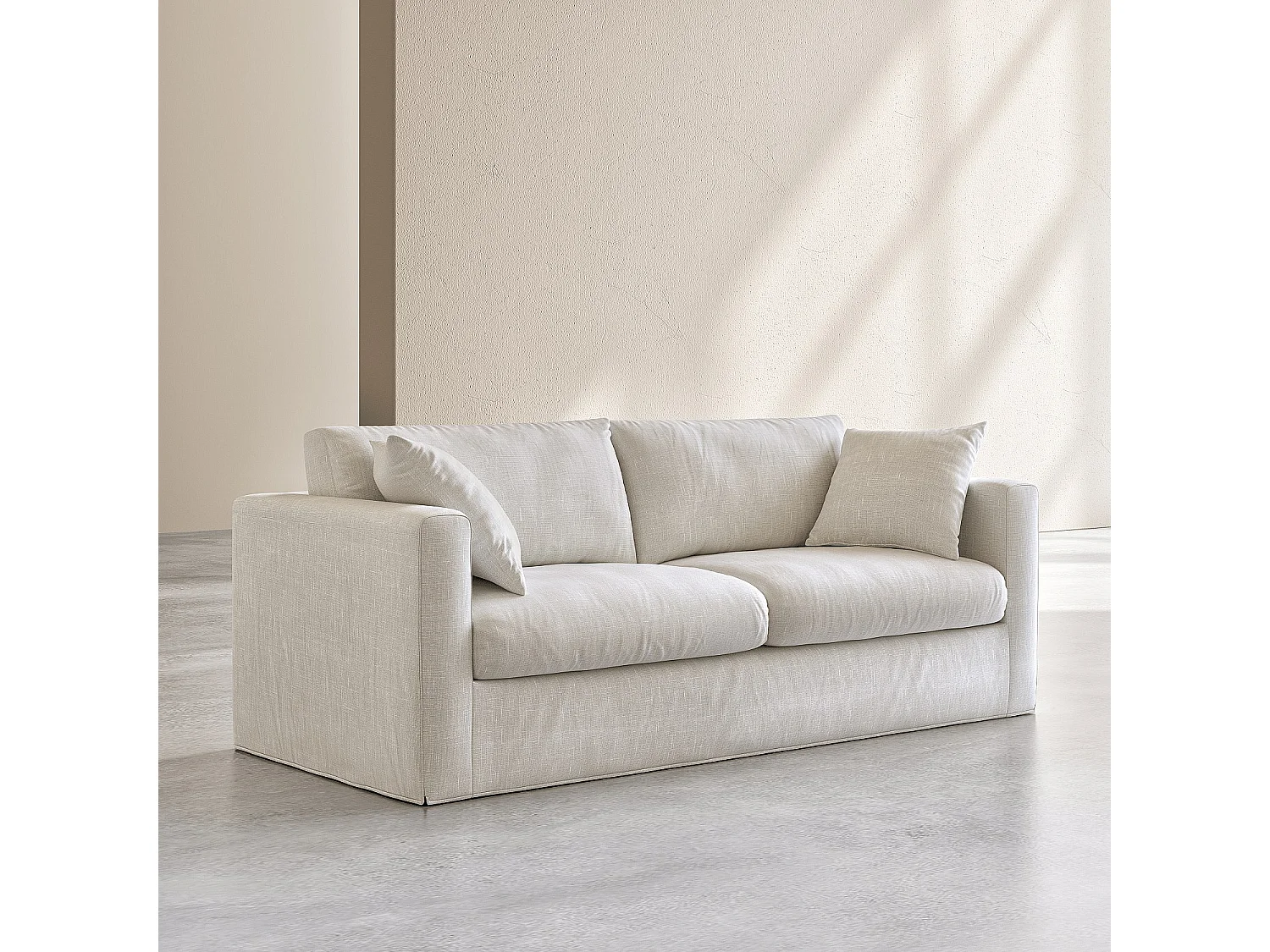 Canapé 3 places déhoussable avec coton et lin garni de plumes - Ivoire