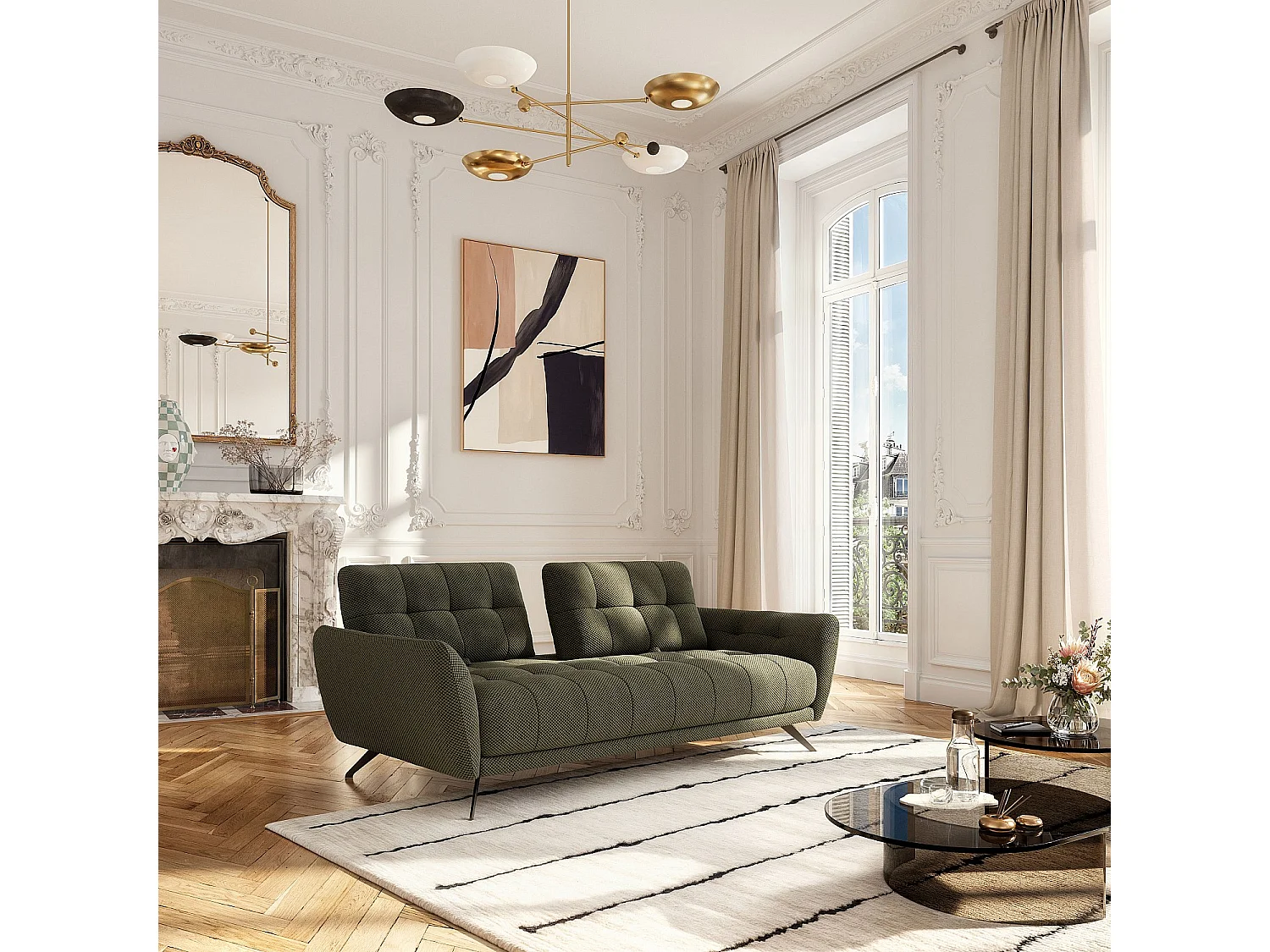 Habitat - Canapé 3 places en tissu 3D avec dossier avance-recule - Vert kaki - Design by Roberto Bendini - Chety