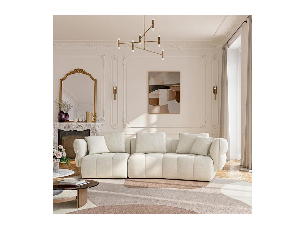 Habitat - Canapé 5 places en tissu garni de plumes - Blanc irisé - Kara