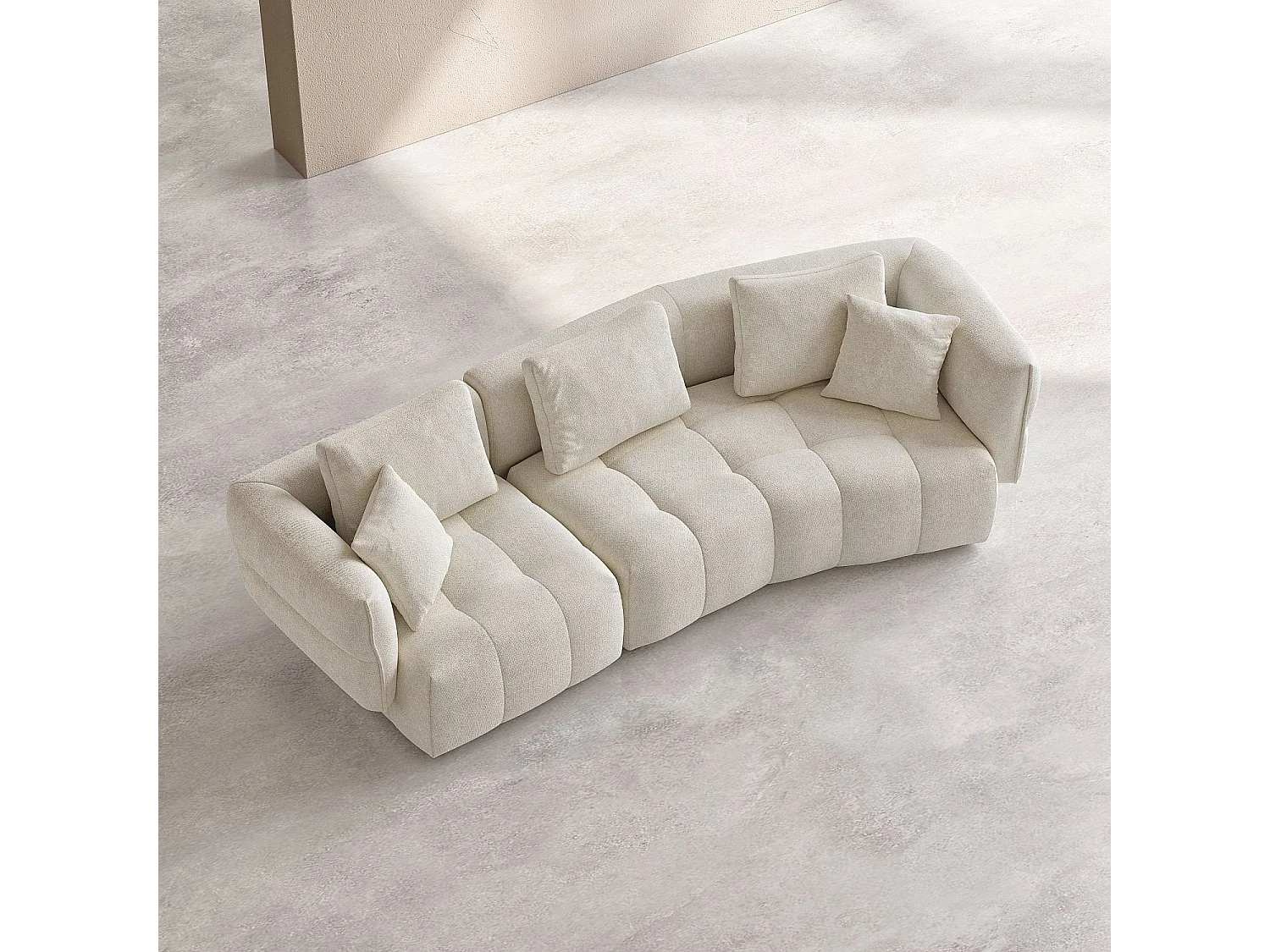 Canapé 5 places en tissu avec coussins garnis de plumes - Blanc irisé