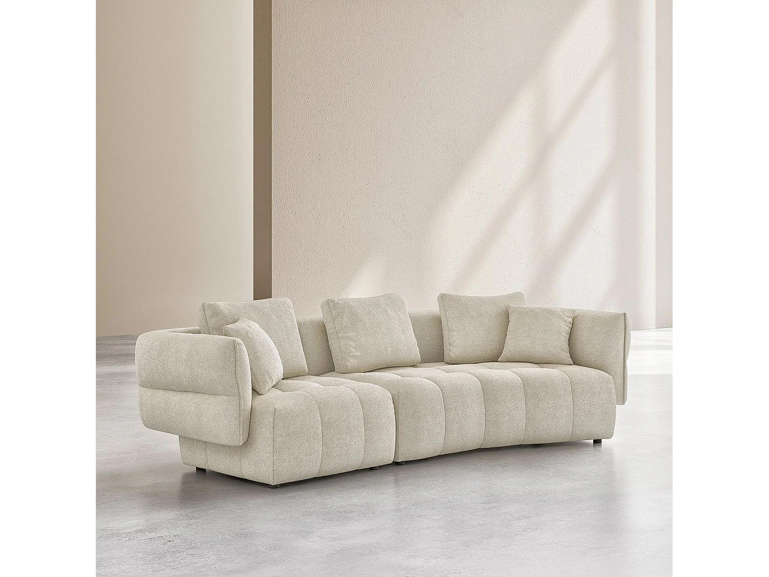 Canapé 5 places en tissu avec coussins garnis de plumes - Blanc irisé