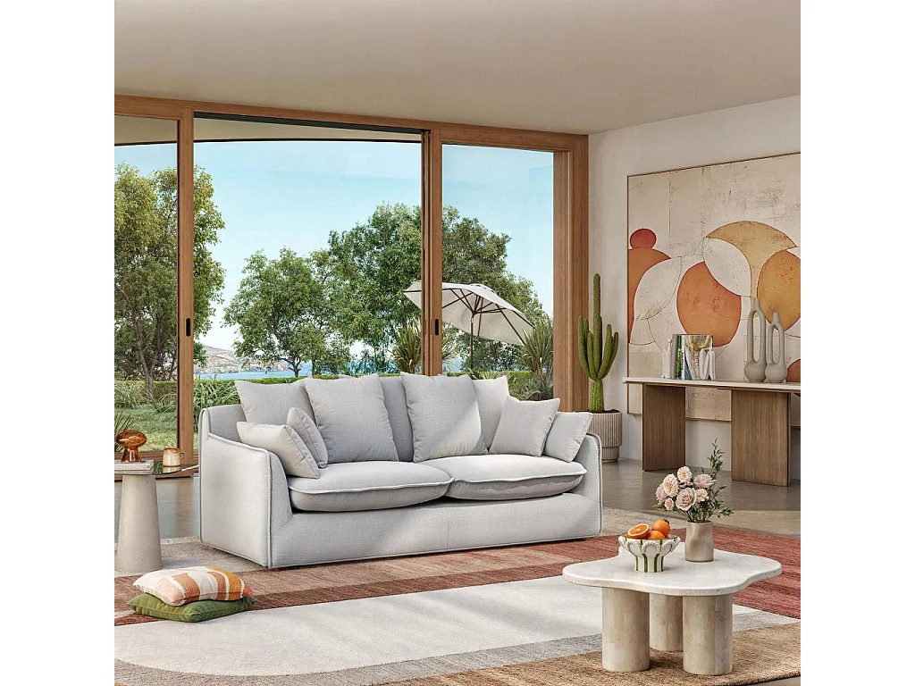 Habitat - Canapé 3 places déhoussable en tissu garni de plumes - Gris polaire - Pensée