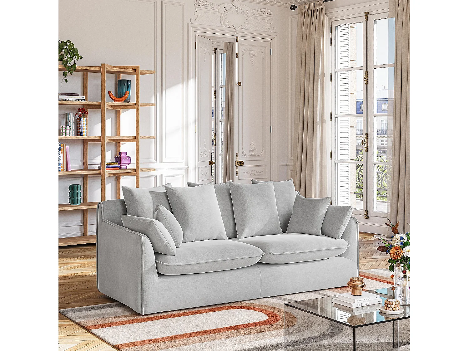 Habitat - Canapé 3 places déhoussable en tissu garni de plumes - Gris polaire - Pensée