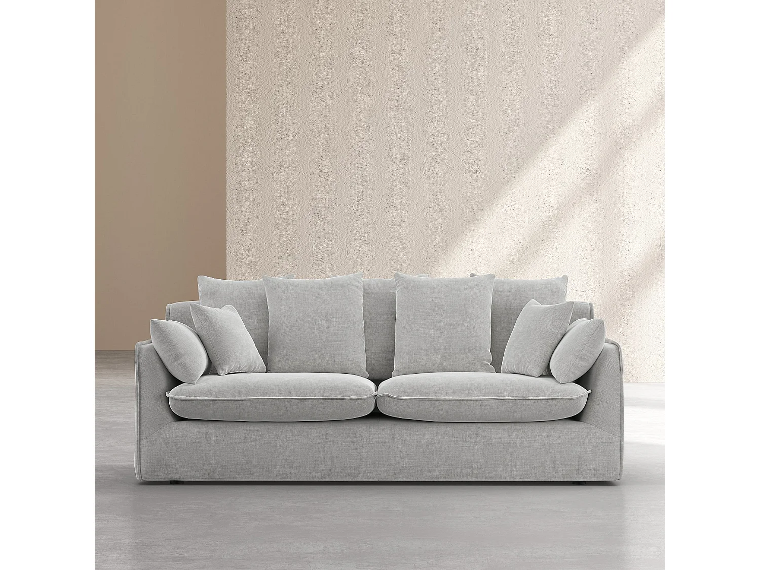 Canapé 3 places déhoussable en tissu garni de plumes - Gris polaire