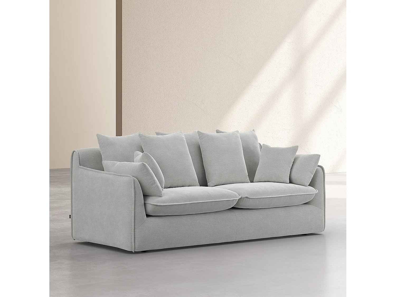 Canapé 3 places déhoussable en tissu garni de plumes - Gris polaire