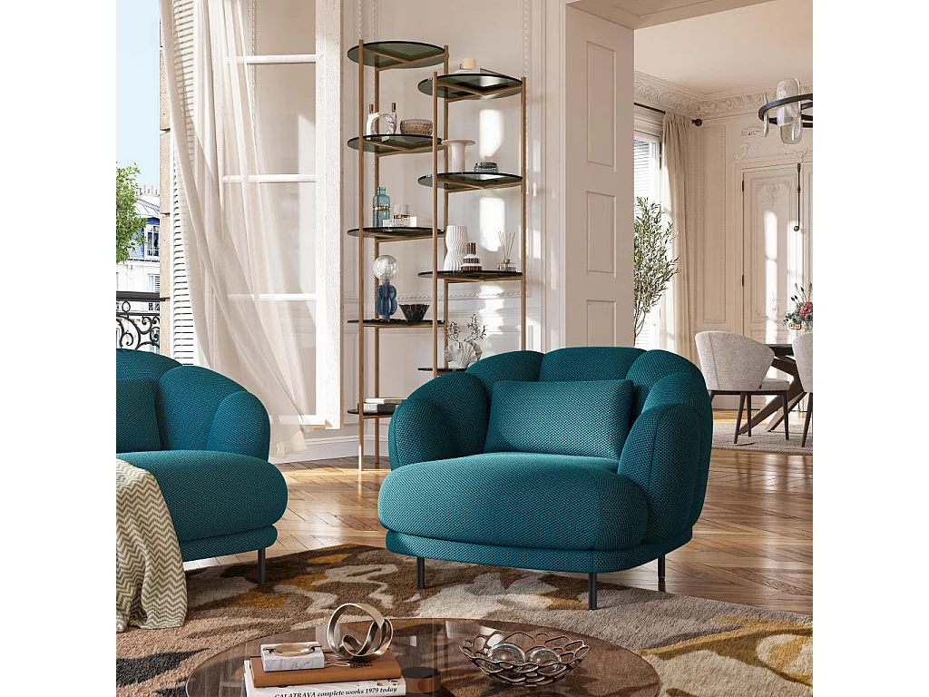 Habitat - Fauteuil en tissu 3D et métal - Bleu canard et noir - Design by Federica Francini - Paraty